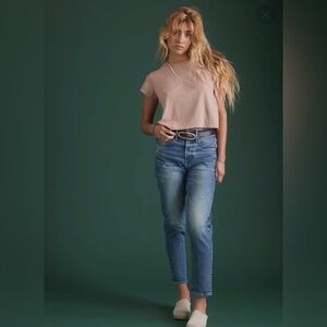 AE77 Mom Jeans High Rise Sustainable Denim 4 Short Distressed Vintage Inspired